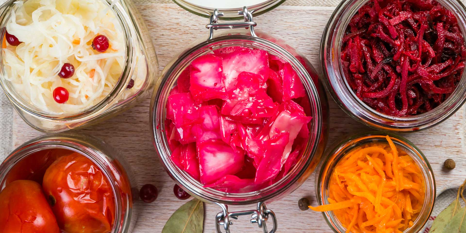 assortment of fermented vegetables in jars